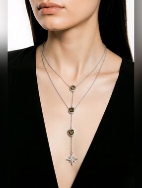 NWT jasper & jade For Nadine West Silver 2 Strand Gemstone Star Necklace